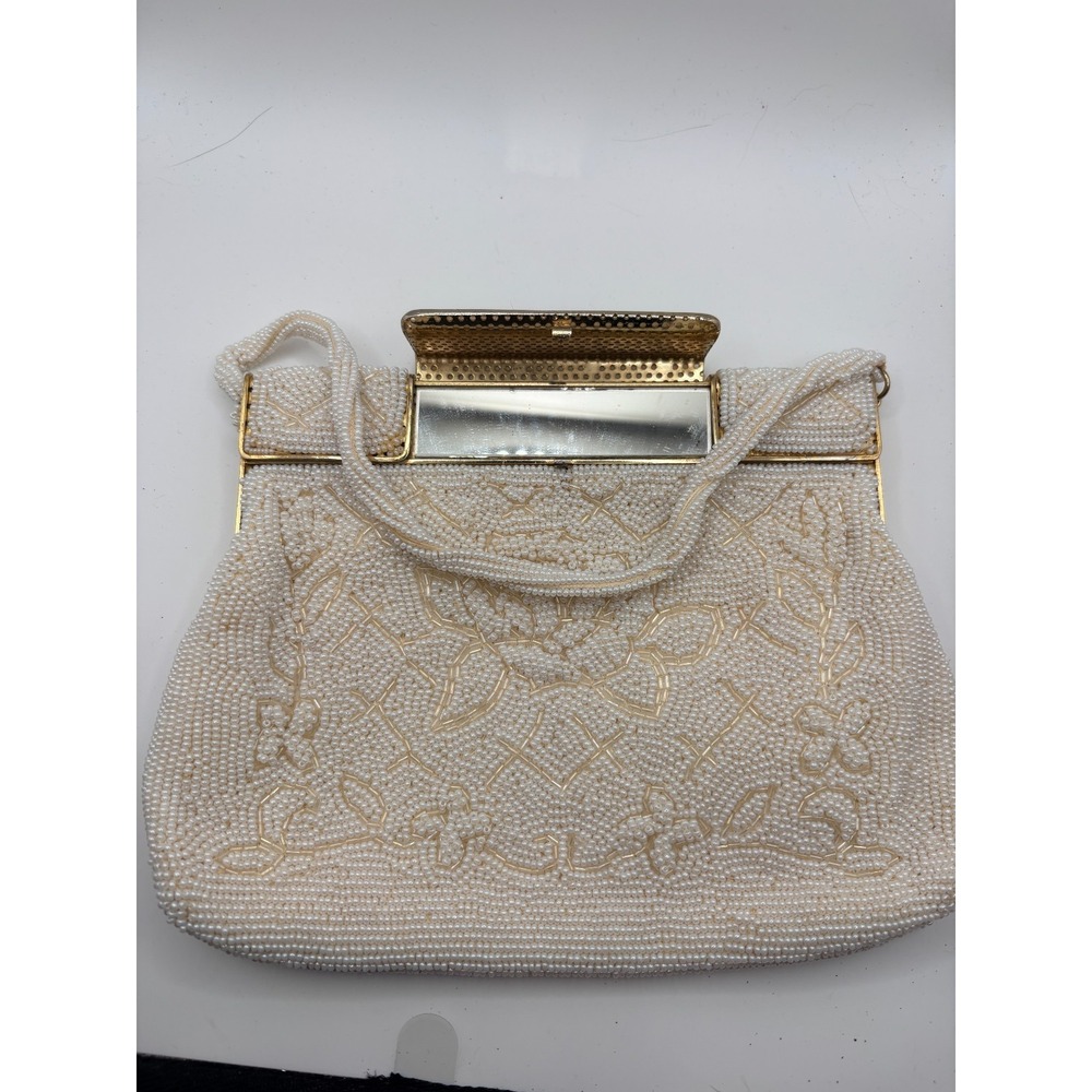 Vintage DeLill Handmade in Japan White Beaded Clutchโ